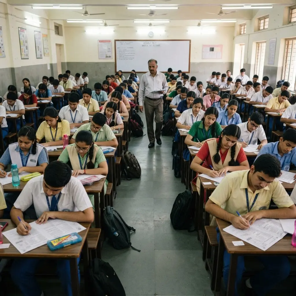 Students writing a structured classroom test